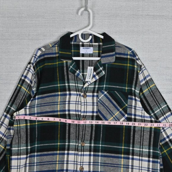 NWT Old Navy Flannel Plaid 100% Cotton Button Up Drawstring Green Pajamas XL - Picture 11 of 16